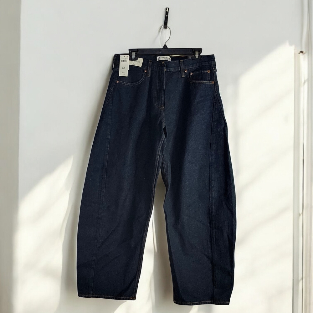 Abercrombie & Fitch Women's Dark Blue Barrel Mid-Rise Jeans (AB2)